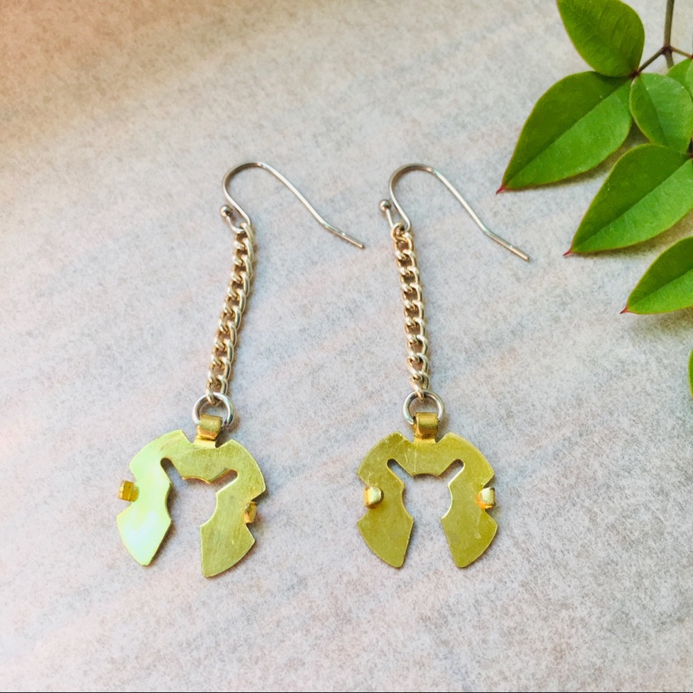 Silver Slinky Abstract Brass Horse Shoe Dangle Earrings